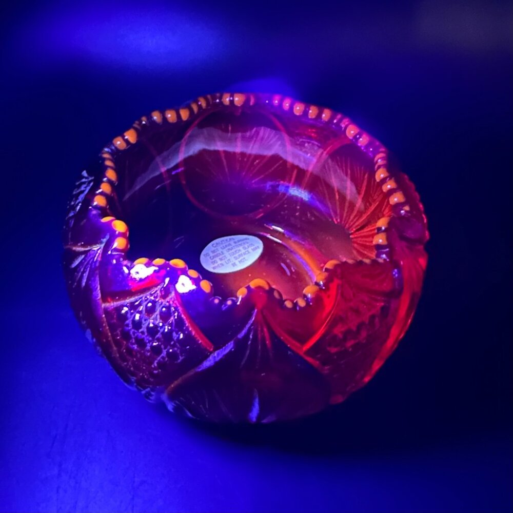 Vintage Fenton Amberina Ruby Red Glass Candle Holder Rose Bowl Mid Century Retro